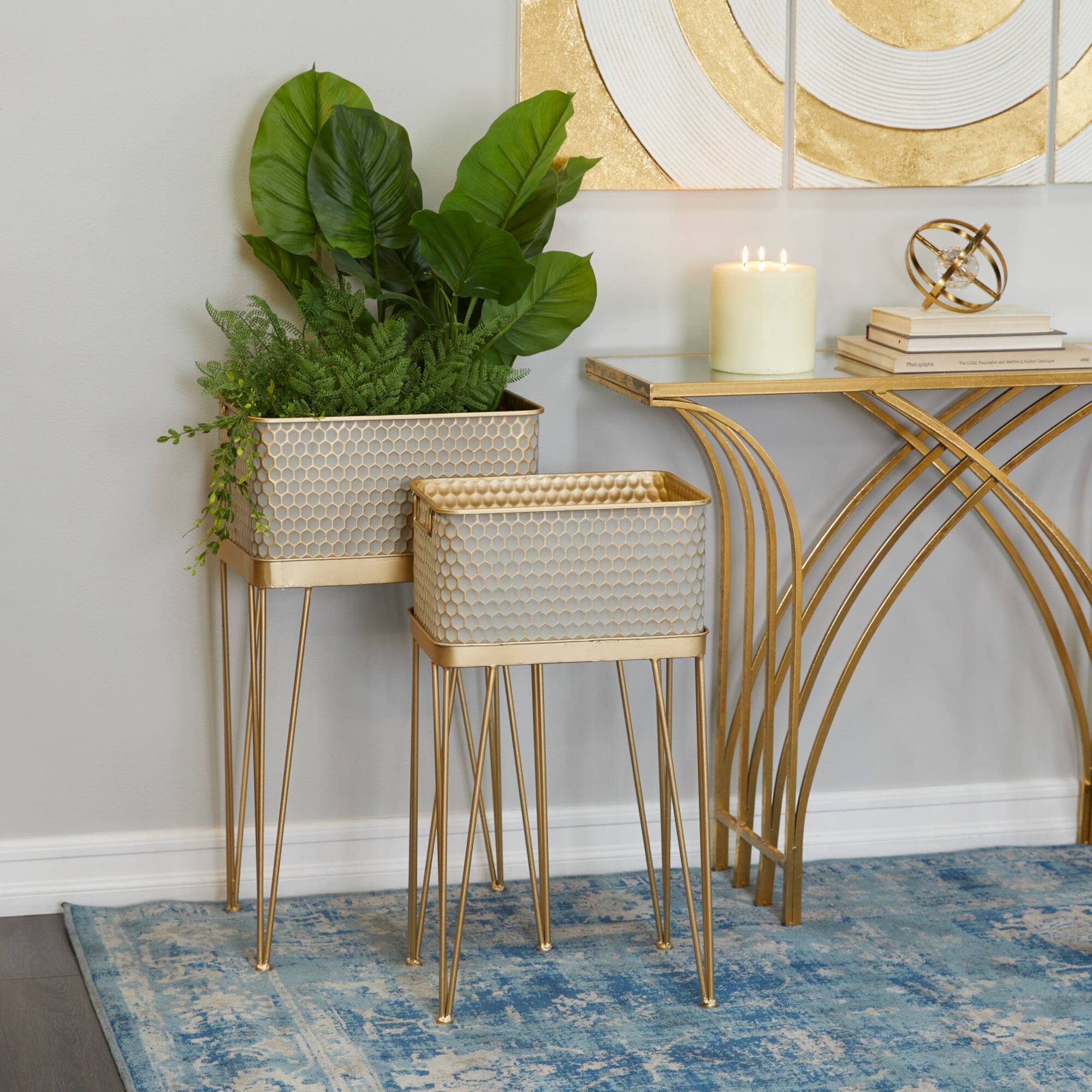 Gold Modern Planter, Set of 2" 30", 27"